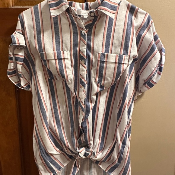 Eden & Olivia Striped Button-Up Shirt with Tie Front Sz M - Picture 1 of 5